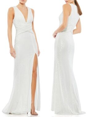 Mac Duggal 26598 V Neck Sequin Wrap Waist Gown - NWT NEW